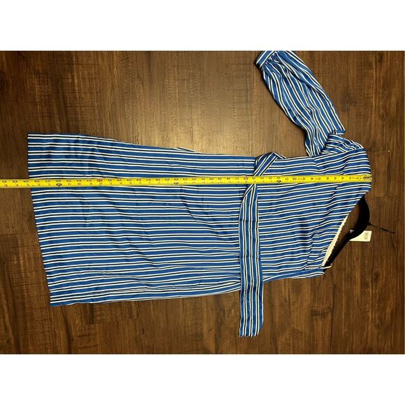 Banana Republic NWT One Shoulder Blue Stripe Midi Dress, Sz 0, MSRP $128 - Picture 3 of 11
